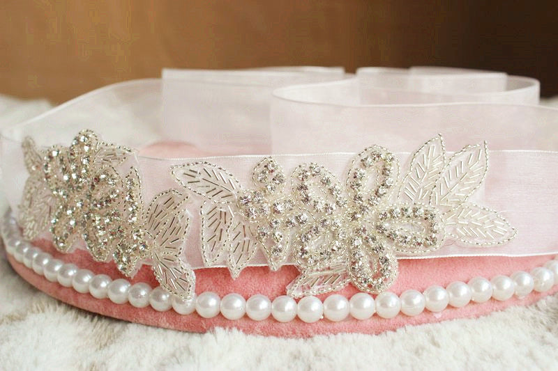 Beaded Crystals Wedding Sashes with Ribbon Cheap Women Accessories Bridal Belt