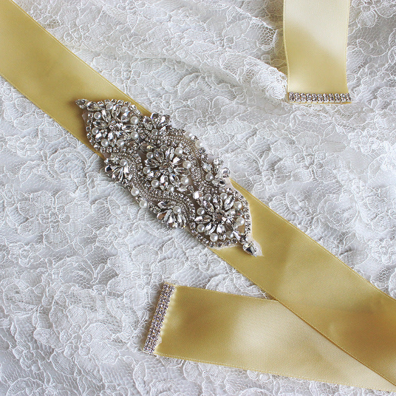 Hand Made Crystals Rhinestones Wedding Sashes with Ribbon Women Accessories Belt