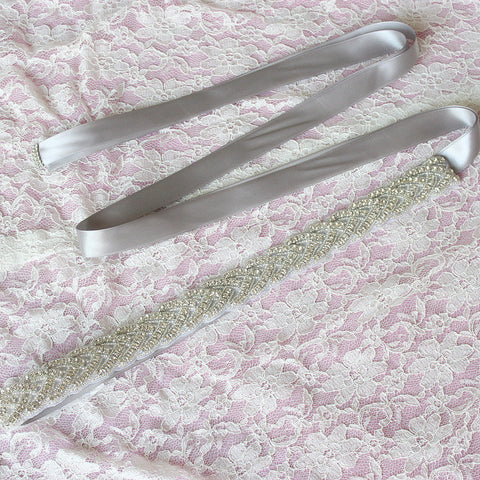 Grey Crystals Rhinestones Sashes with Ribbon Women Accessories Bridal Belt