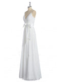 Floor-length Perfect Column Chiffon V-neck Draped Wedding Dresses