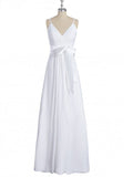 Floor-length Perfect Column Chiffon V-neck Draped Wedding Dresses