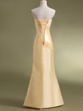 Sheath Sweetheart Simple Long Satin Bridesmaid Dress with Pleats