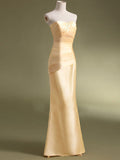 Sheath Sweetheart Simple Long Satin Bridesmaid Dress with Pleats