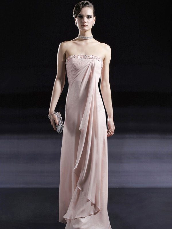Beaded strapless Custom Charming draping chiffon beautiful peachy pink pageant dresses