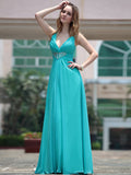 New Fashion V Neck V Back Turquoise Designer Dresses