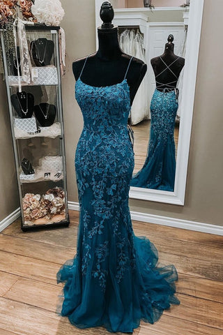 Backless Mermaid Teal Lace Mermaid Dark Teal Lace Long Formal Evening Dress Long Prom Dress