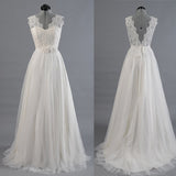 Ivory Lace Tulle Sash Back V Beach Bridal Gowns Wedding Dress