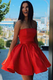 A Line Red Charming Strapless Short Homecoming Dress