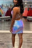 Sheath Sparkle Ombre Sequins Spaghetti Straps Tight Homecoming Dress