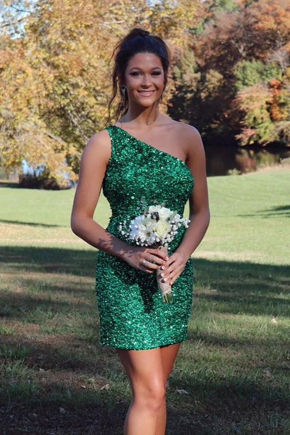 One Shoulder Sequins Sexy Short mini Prom Dress Homecoming Dress