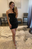 Sequins Sparkle Beautiful Black Strapless Short Prom Dress Homecoming Dress