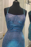 Spaghetti Straps Pretty Backless Blue Lace Up Short Formal Dress Homecoming Dress