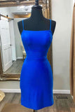 Tight Straight Blue Sexy Spaghetti Straps Short Prom Dresses Homecoming Dresses