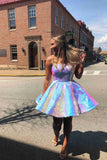 Spaghetti Straps Shiny A-line Short Prom Dresses Homecoming Dresses