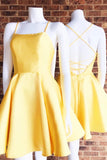 Beach Dress A-line Simple Spaghetti Straps Yellow Short Homecoming Dress
