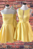 A-Line Natural Yellow Sleeveless Straight Across Short Homecoming Dress
