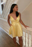 A-line Spaghetti Straps V-Neck Stain Homecoming Dress