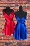 A-line Spaghetti Straps V-Neck Stain Homecoming Dress