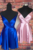 A-line Spaghetti Straps V-Neck Stain Homecoming Dress