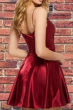 A-line Spaghetti Straps V-Neck Stain Homecoming Dress