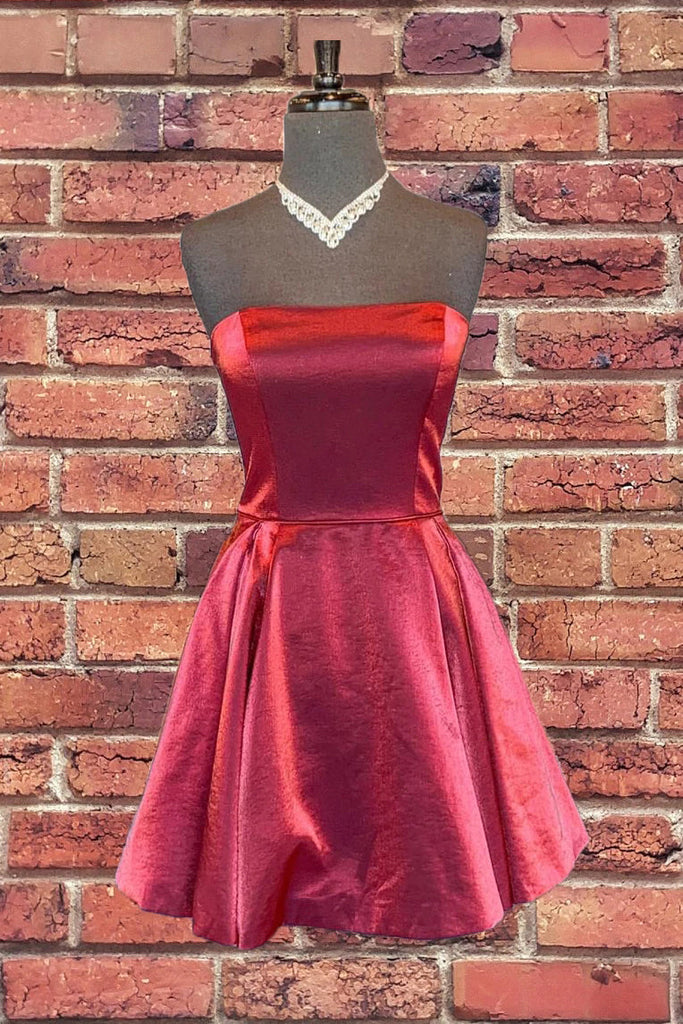 Burgundy Straight Across Lace Up Short Homecoming Dress
