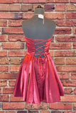 Burgundy Straight Across Lace Up Short Homecoming Dress