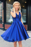 V-Neck Sleeveless A-Line Royal Blue Short Homecoming Dress