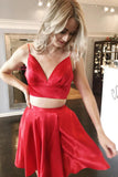 A-Line Two pieces Red Straps V-neck Short Homecoming Dress