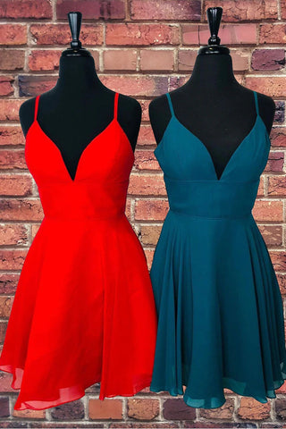 V-Neck Chiffon A-Line Spaghetti Straps  Short Homecoming Dress