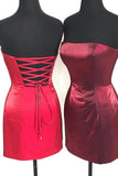 A-line Sexy Strapless Sheath Burgundy Lace Up Homecoming Dress