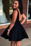 V-neck Backless Satin Short Homecoming Dress