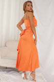 Beach Orange A-line V-neck Spaghetti Straps Homecoming Dresses Prom Dresses