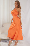 Beach Orange A-line V-neck Spaghetti Straps Homecoming Dresses Prom Dresses