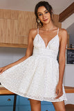 Spaghetti Straps Chiffon White Empire V-neck Homecoming Dresses Prom Dresses