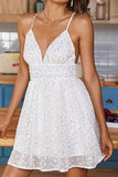 Spaghetti Straps Chiffon White Empire V-neck Homecoming Dresses Prom Dresses