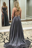 Royal Blue Prom Dresses Spaghetti Straps Slit Long Evening Formal Dress