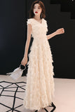Champagne Short Sleeves Long Party Dress with Featherss Prom Dress Homecoming Dresses