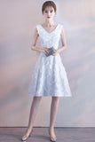 White V-Neck Sleeveless Tea-length Party Dress with Featherss Prom Dress Homecoming Dresses
