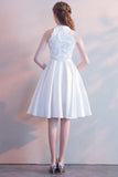 White Party Dress High Neck Sleeveless Elegant Bridesmaid Dress Homecoming Dresses