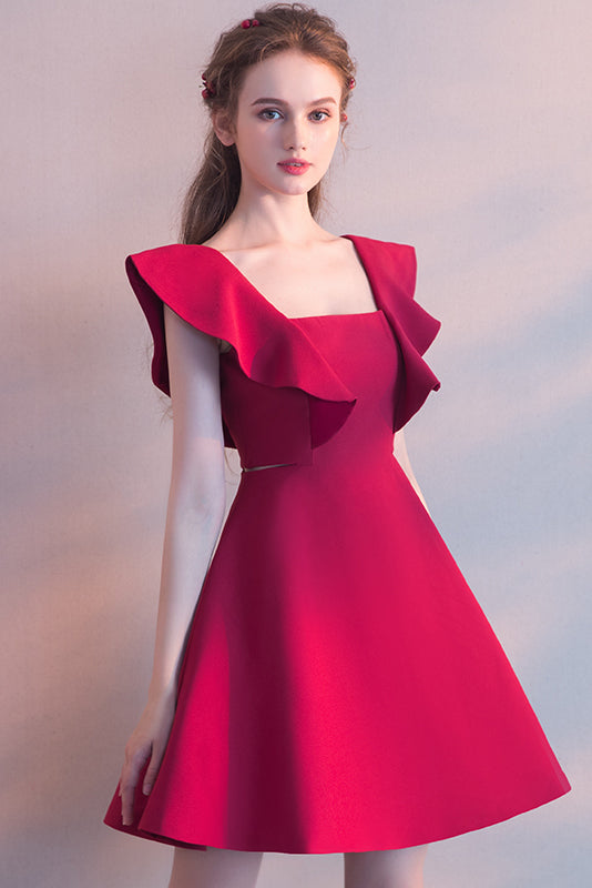 Elegant Bridesmaid Dress Red Prom Dress with Ruffles Homecoming Dresses