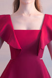 Elegant Bridesmaid Dress Red Prom Dress with Ruffles Homecoming Dresses