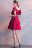 Elegant Bridesmaid Dress Red Prom Dress with Ruffles Homecoming Dresses