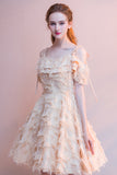 Pink Spaghetti Straps Off-The-Shoulder Zipper Short Prom Dress Homecoming Dress