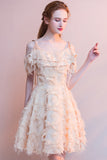 Pink Spaghetti Straps Off-The-Shoulder Zipper Short Prom Dress Homecoming Dress