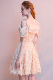 Pink Spaghetti Straps Off-The-Shoulder Zipper Short Prom Dress Homecoming Dress