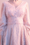Pink Banquet V Neck 3/4 Sleeves Lace Prom Dress Short Homecoming Dresses