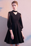 Black Banquet V Neck Tulle 3/4 Sleeves Lace Prom Dress Short Homecoming Dresses