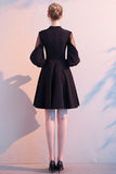 Black Banquet V Neck Tulle 3/4 Sleeves Lace Prom Dress Short Homecoming Dresses