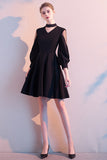 Black Banquet V Neck Tulle 3/4 Sleeves Lace Prom Dress Short Homecoming Dresses