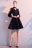 Black Banquet V Neck Tulle 3/4 Sleeves Lace Prom Dress Short Homecoming Dresses